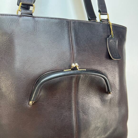 Vintage Coach Skinny Tote 9546 Brown Leather Handbag Purse - Picture 6 of 12